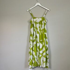 ABEL THE LABEL Women’s Bright Citron Print Tiered Dress Pockets Sz M **READ**